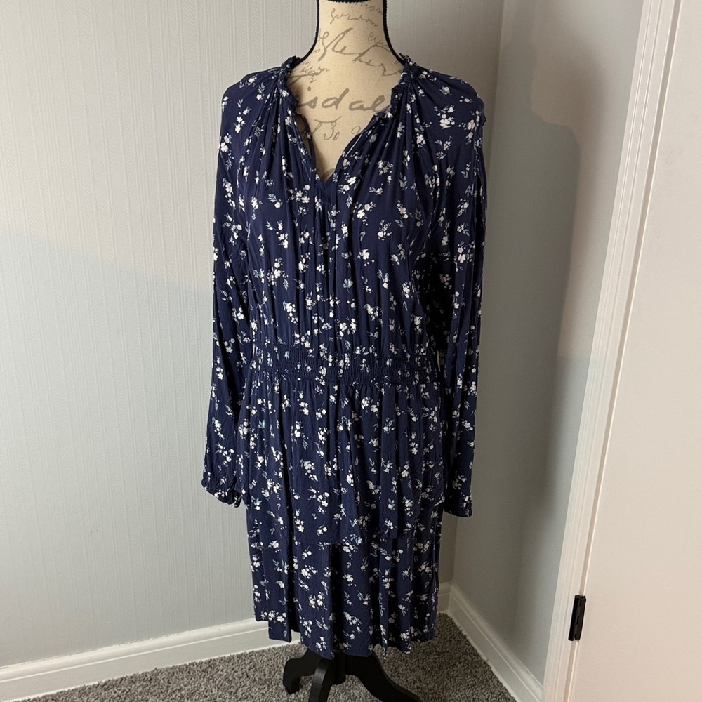 Candace Cameron Bure size Large Floral Navy Blue Dress - Picture 2 of 8